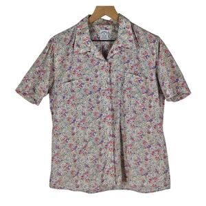 BROOKS BROTHERS WOMEN'S FLORAL PATTERN SHORT SLEEVE BUTTON-UP SHIRT SIZE MEDIUM